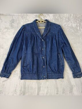 Vintage Bramble Lane Denim Jacket Women's 42 100% Cotton Pleated Puff Sleeve